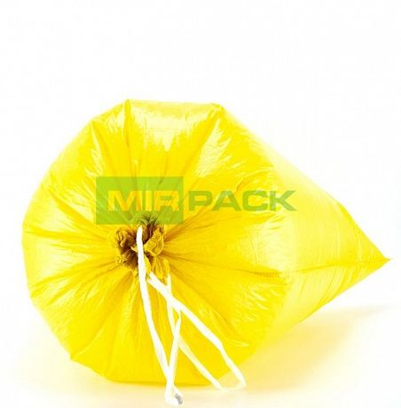 Пакеты для мусора с завязками 60 литров, 18 мкм, 10 шт. ПНД, желтые, + ленты для затягивания - Вид 3